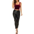 thumbnail image 2 of MODA NOVA Juniors Velvet Sweetheart Neck Sleeveless Cropped Tank Top with Bra, 2 of 5