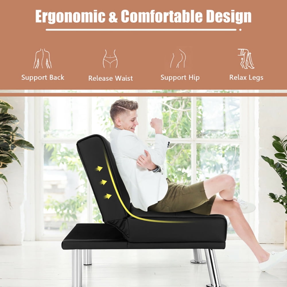 Finihen Folding PU Leather Sofa Couch, Leather Couch, Folding PU Leather Single Sofa with Metal Legs and Adjustable Backrest, for Living Room, Bedroom, Black Finihen Folding PU Leather Sofa Couch, Leather Couch, Folding PU Leather Single Sofa with Metal Legs and Adjustable Backrest, for Living Room, Bedroom, Black