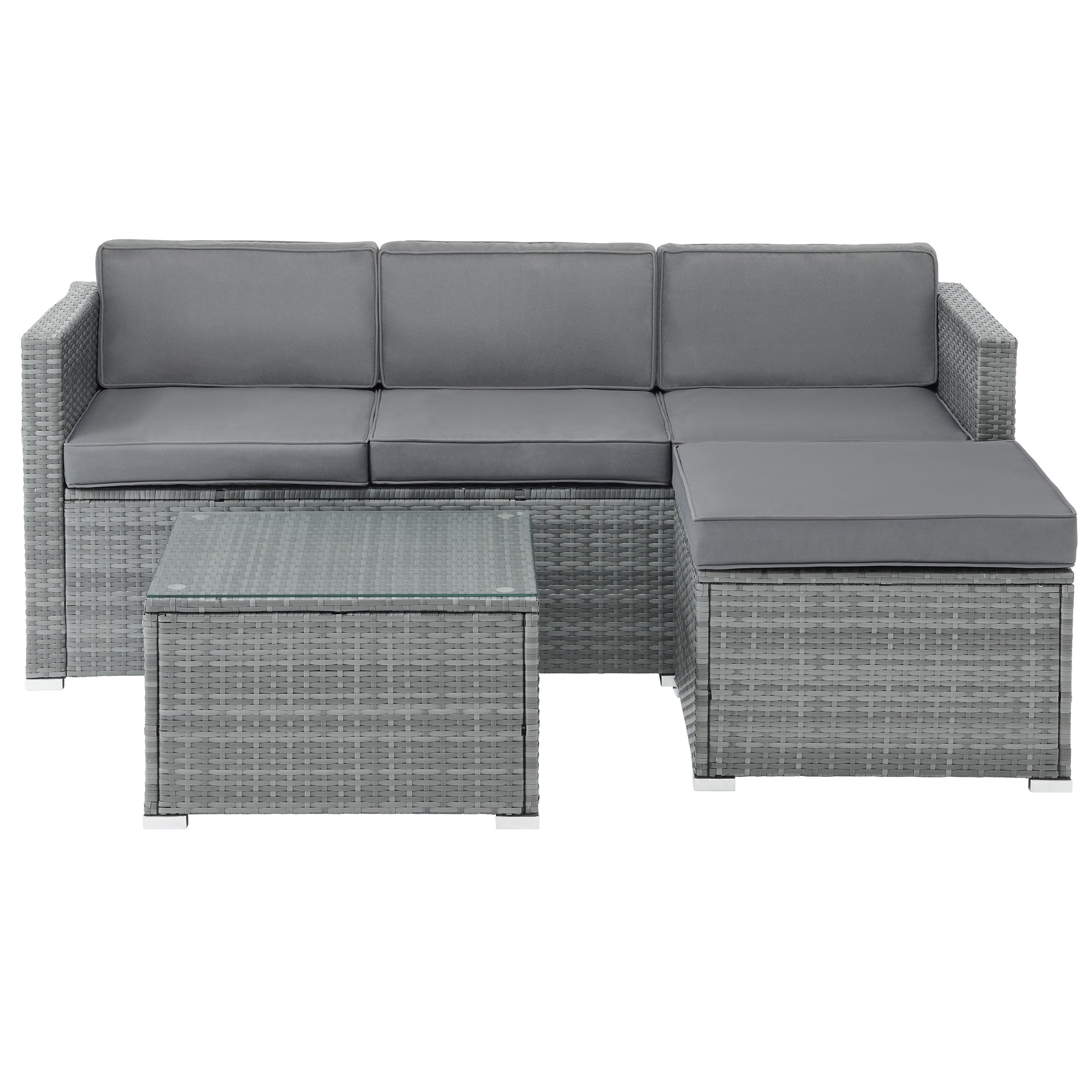 Lavish Home 3-Piece Cushioned Rattan Sectional Sofa Outdoor Patio Furniture Set, Gray