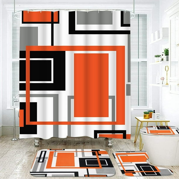 FRAMICS Burnt Orange Shower Curtain Sets with Rugs, Modern Abstract