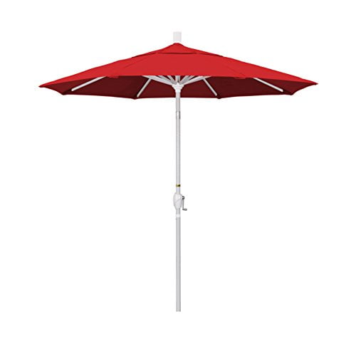 California Umbrella GSPT758170-5403 7.5' Aluminum Market Umbrella Push Tilt Matte White/Sunbrella/Jockey Red