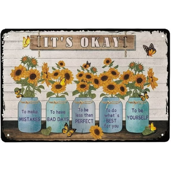 Sunflower Decor - It's Okay to Make Mistakes Funny Metal Novelty Sign 8x12 inch Metal Retro Wall Decor for Home,Street,Gate,Bars,Restaurants,Cafes,Store Pubs Sign Gift