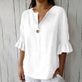 thumbnail image 5 of Yteetum Summer Tops for Women Ruffle 3/4 Length Sleeve Button Shirts Casual Solid Loose Fits Lightweight Comfy 3/4 Sleeve T Shirts, 5 of 7