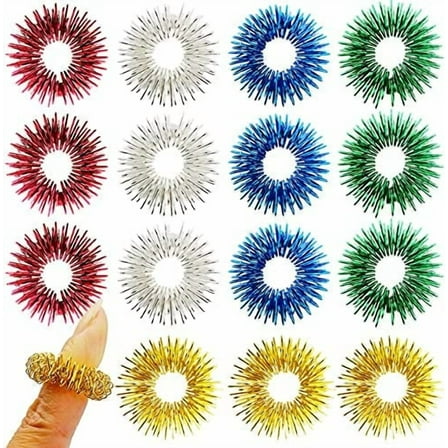FRIMOONY Spiky Sensory Rings for Fingers Massage, Stress Relief, 15 Pieces, 5 Colors