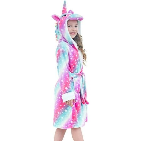 

Girls Boys Robe Cotton Towel Animal Unicorn Hooded Bathrobe