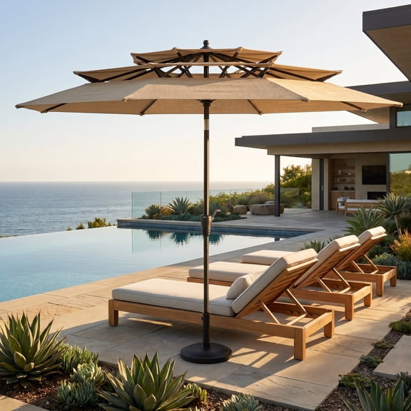 9ft 3-Tier Outdoor Patio Umbrella with Crank & Tilt, UV Protection for Garden Deck Backyard Multicolor