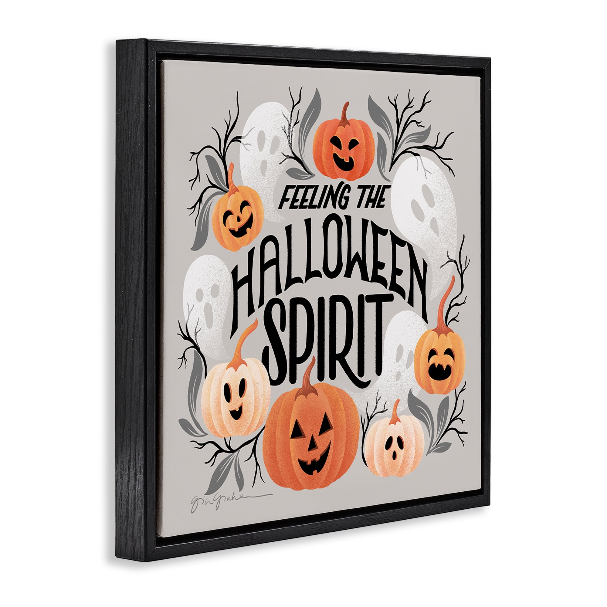 Stupell Industries Feeling Halloween Spirit Holiday Painting Black Floater Framed Art Print Wall Art, 18 x 18