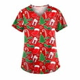 thumbnail image 1 of LSLJS Mode Femme Manches Courtes Col en V Hauts Uniforme de Travail Imprimé de Noël avec Poche Blouse Hauts, Hauts de Gommage de Noël, 1 of 4
