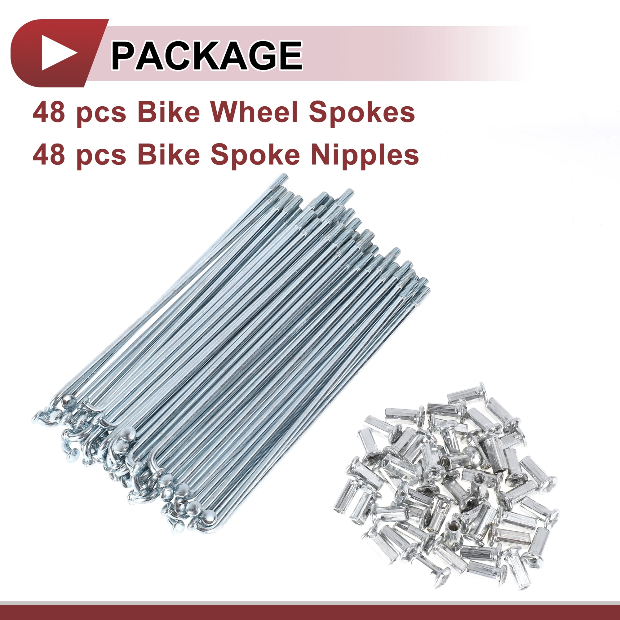 Unique Bargains 48Pcs 10G J Bend Bike Wheel Spokes Carbon Steel Galvanized Silver 4.72"