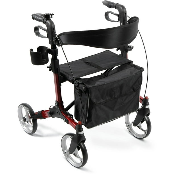 Medline Simplicity Super Compact Euro Style Rollator Folding Rolling Walker 8 Wheels Red Frame Walmart Com Walmart Com