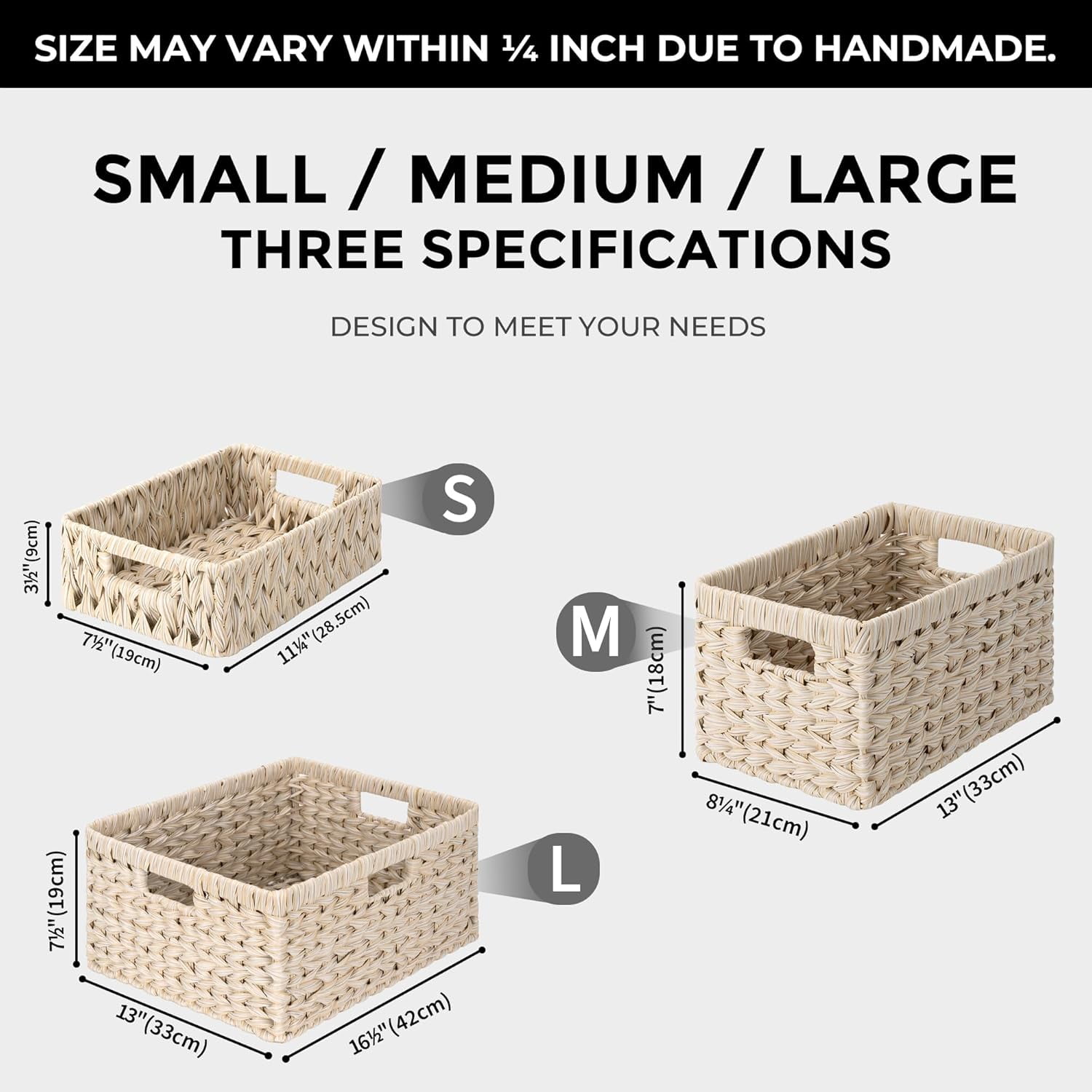 GRANNY SAYS Wicker Storage Baskets for Shelves, Waterproof Woven Baskets for Organizing, Hand Woven Rectangle Basket for Pantry, Butter Milk, 2-Pack