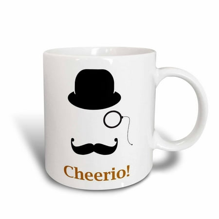 3dRose Top Hat, Monocle, With A Mustache and The Word Cheerio, Ceramic Mug, 11-ounce