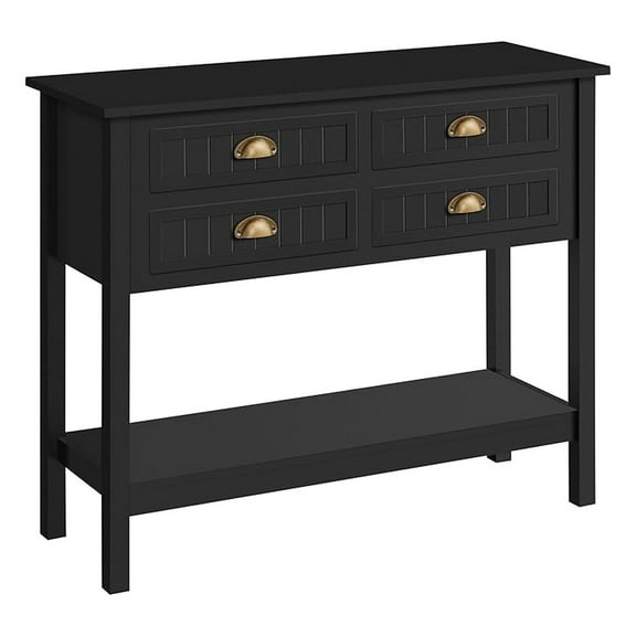 4-Drawer Console Table, Entry Table with Classified Drawers and Shelf, Sofa Table Narrow Long for Living Room, 39.5x14x32 inch, Black