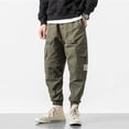thumbnail image 3 of Pantalones cargo de algodón para hombre - Cintura elástica con cordón - Pantalones deportivos informales, tallas M-XXXL, 3 of 8