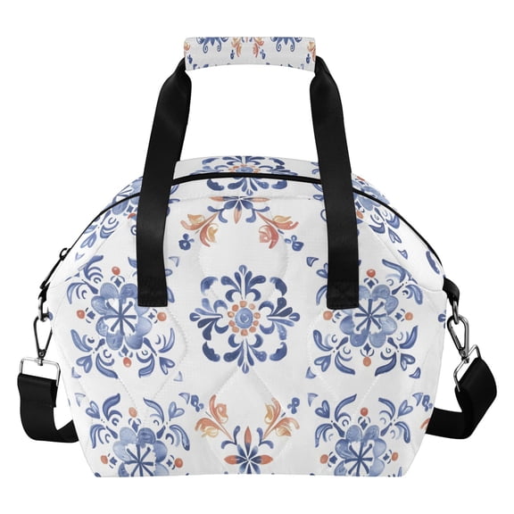 Flat Florals Pattern Insulated Lunch Bag Reusable Quilted Lunch Box Waterproof Leakproof Lunch Container