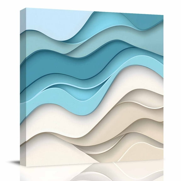 Canvas Print Wall Art Oil Paintings Abstract Ocean Water Ripple Art Picture Prints Artwork for Living Room Kitchen Bathroom Bedroom,Stretched and Framed Ready to Hang,Teal Khaki Color Gradient