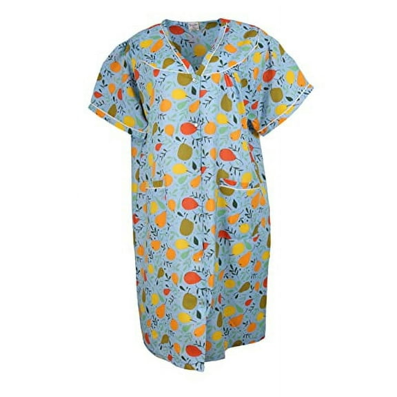 Sindrella Women's Cotton Blend Snap Front Duster Robe with Pocket-Blue Pear Mix-Large