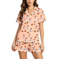 thumbnail image 3 of XINPING Women Halloween Pajamas Halloween Print Notch Lapel Short Sleeve Pajama Shorts Two Piece Outfit M, 3 of 7