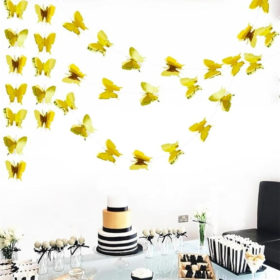4Pcs Gold Butterfly Decorations,Shiny Butterfly Tassel Decorations,Three-dimensional Butterfly Wall Hanging Decor,3D Laser Butterfly Streamers Decoration,for Christmas Wedding Bridal Shower