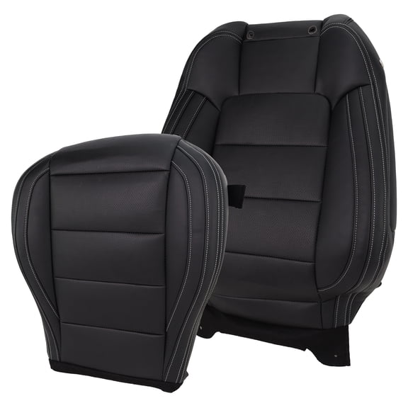Driver Side Front Seat Cover Replacement Black Faux Leather Bottom & Backrest Cover Compatible with 2015-2023 Ford Mustang Seat Upholstery Repair