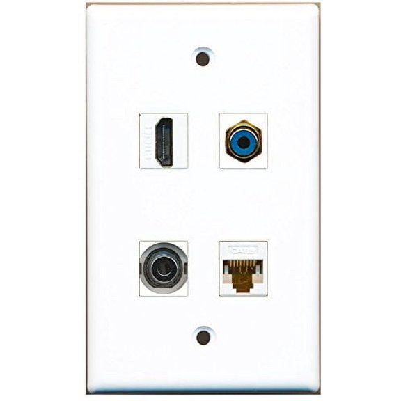 RiteAV - 1 Port HDMI 1 Port RCA Blue 1 Port 3.5mm 1 Port Cat6 Ethernet White Wall Plate