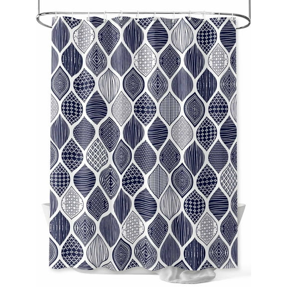 Fsddascl Blue Boho Shower Curtain Set - Standard 72" x 72" Washable Bathtub Curtain with 12 Hooks, Vintage Country Ethnic Abstract Gingham Waterproof Fabric Stall Shower Curtains for Bathroom/Bathtub