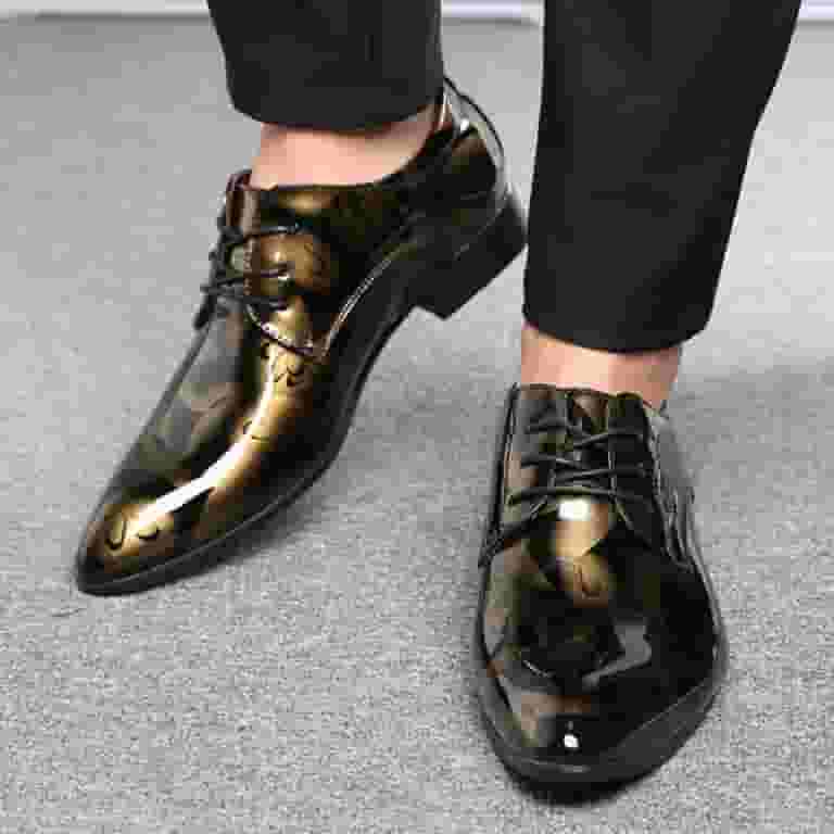 Gold Black Formal Pumps PLLFRLRT Black Dress Shoes Men Leather