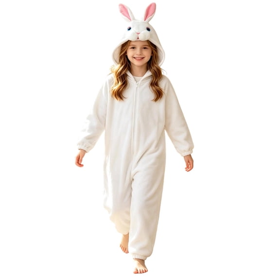 WhouRiu Toddler Girls Bunny Onesie Fluffy Hooded Zip Up Jumpsuit Soft Holiday Party Dress Up