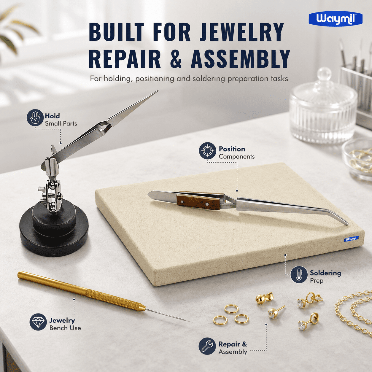 Jewelry Crafts Soldering Tools Kit Ceramic Solder Board Third Hand Pick Tweezers
