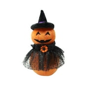 Plush Jack-o'-Lantern Witch Tabletop Decor, Black & Orange, 6.75", Halloween by Way To Celebrate