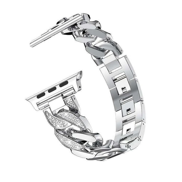 Correa de reloj compatible con Apple Watch de 38 mm, 40 mm y 41 mm para hombre y mujer, correa de aleación con diamantes de imitación para Iwatch Series 7/6/5/4/3/2/1/se, correa de metal (plata)