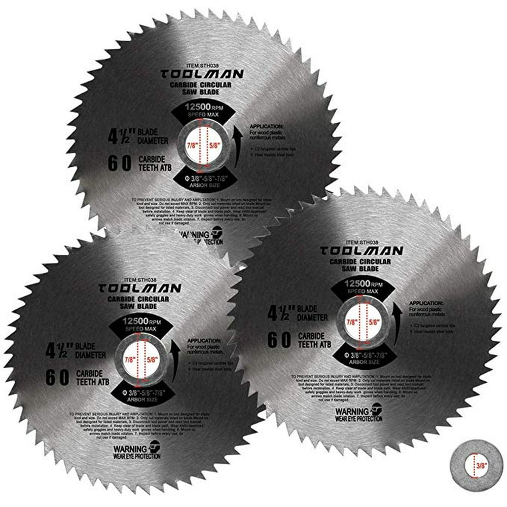 Toolman Circular Saw Blade 41/2" 60T 3PCS Carbide for Wood Plastic