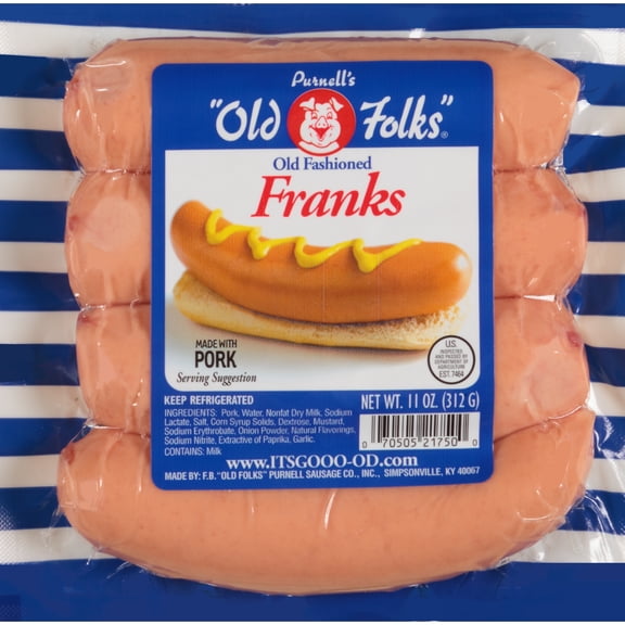 Purnell's Old Fashioned Pork Franks, 11 oz, Refrigerated Sausages & Hot Dogs