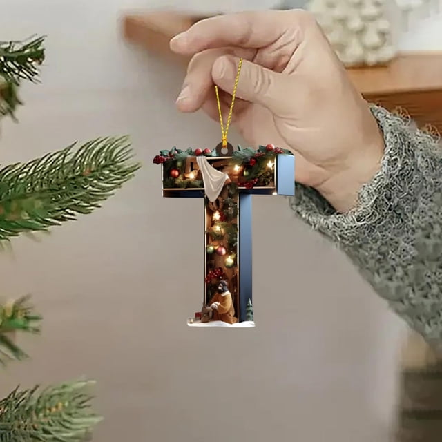 Adornos navideños personalizados con letras del alfabeto | Decoraciones colgantes con letras para árbol de Navidad, coronas y decoración navideña del hogar