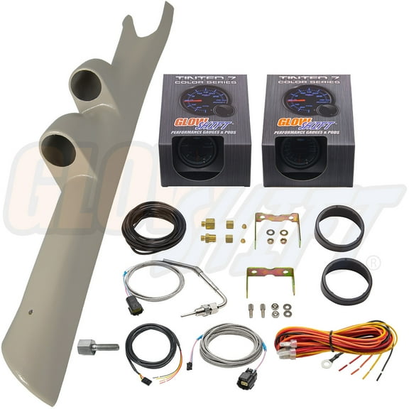 GlowShift | 3rd Gen 2003-2009 Dodge Ram 5.9 & 6.7 Cummins Taupe Full Size Dual Pillar Pod with Tinted 7 Color Series 60 PSI Boost Gauge & 1500 Pyrometer EGT Gauge