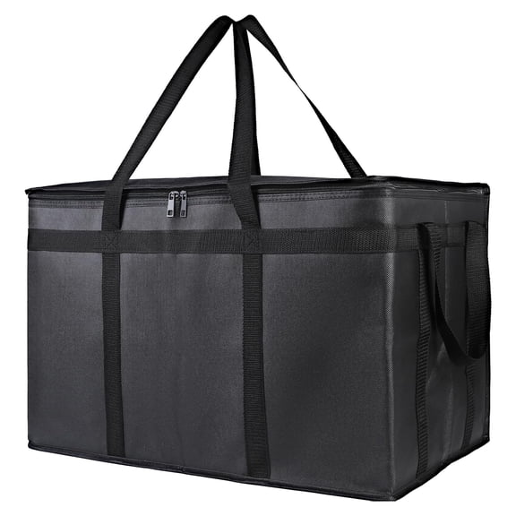 Insulated Food Delivery Bag XXXL 23x14x15 Inch, Reusable Pizza Delivery Bag for Hot and Cold Food, Commercial Cooler Bag for Rideshare Catering, Black