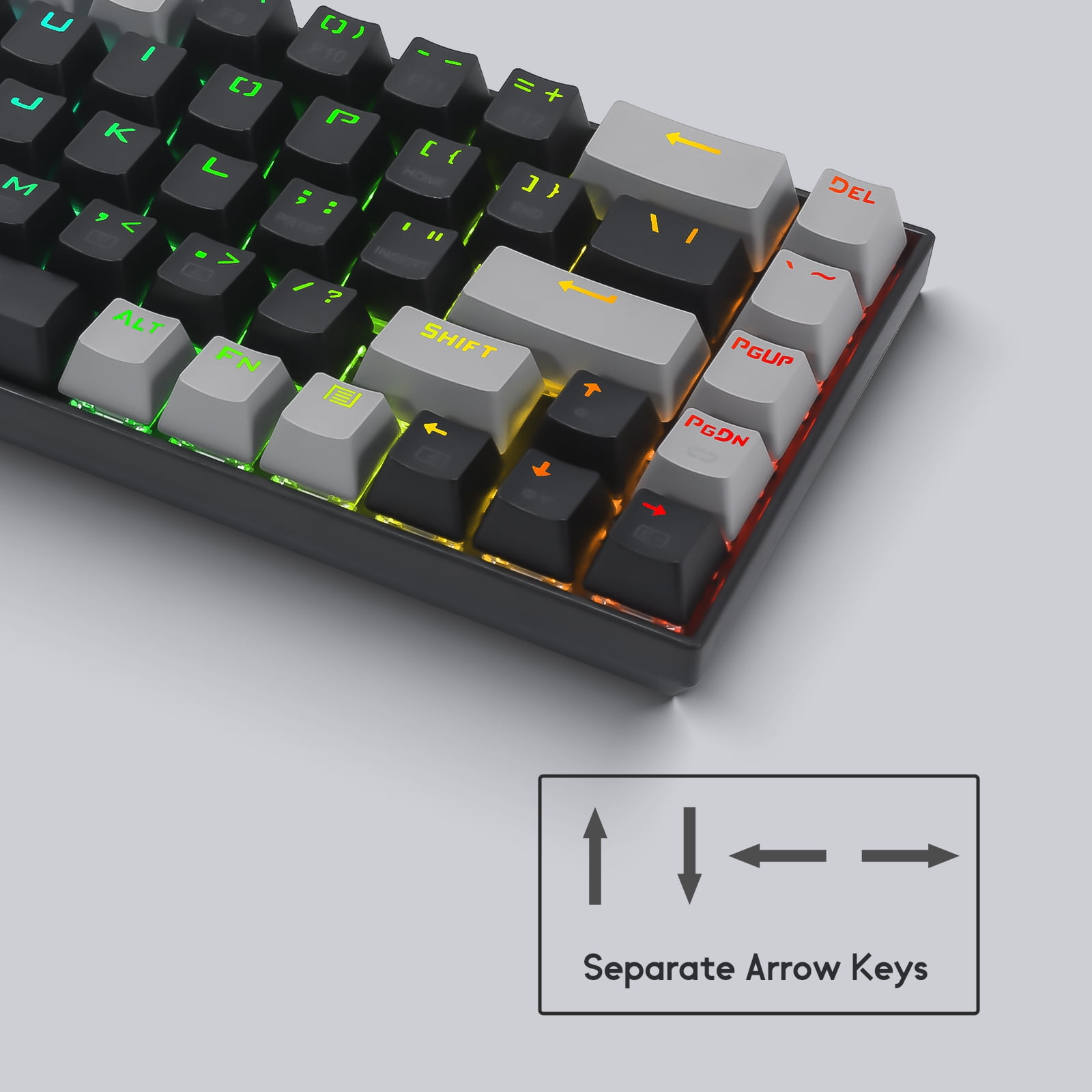 65% RGB Gaming Keyboard, E-YOOSO Z-686 Wired 68 Keys Mechanical Keyboard, Clicky Blue Switches, Pro Software Supported, Detachable Cable, Separate Arrow Keys - Black/Grey
