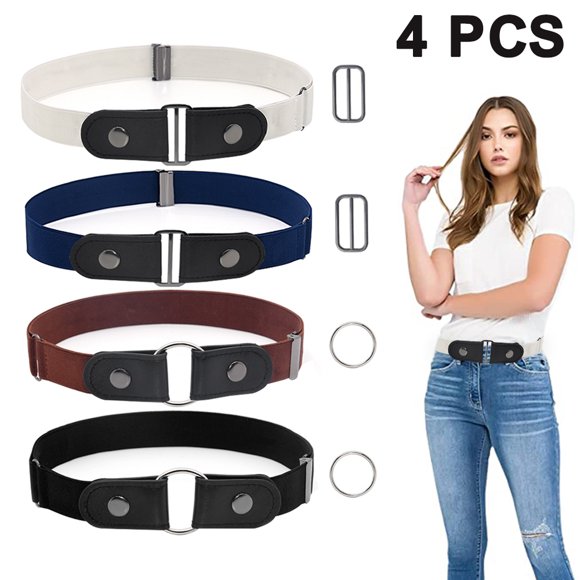 Cinturón ajustable sin hebilla de 4 piezas, cinturón elástico invisible sin hebilla para jeans, cinturón elástico que combina con todo, sin hebilla y sin perforación para hombres y mujeres