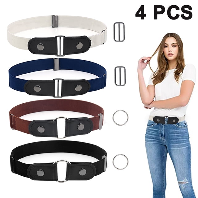 Cinturón ajustable sin hebilla de 4 piezas, cinturón elástico invisible sin hebilla para jeans, cinturón elástico que combina con todo, sin hebilla y sin perforación para hombres y mujeres