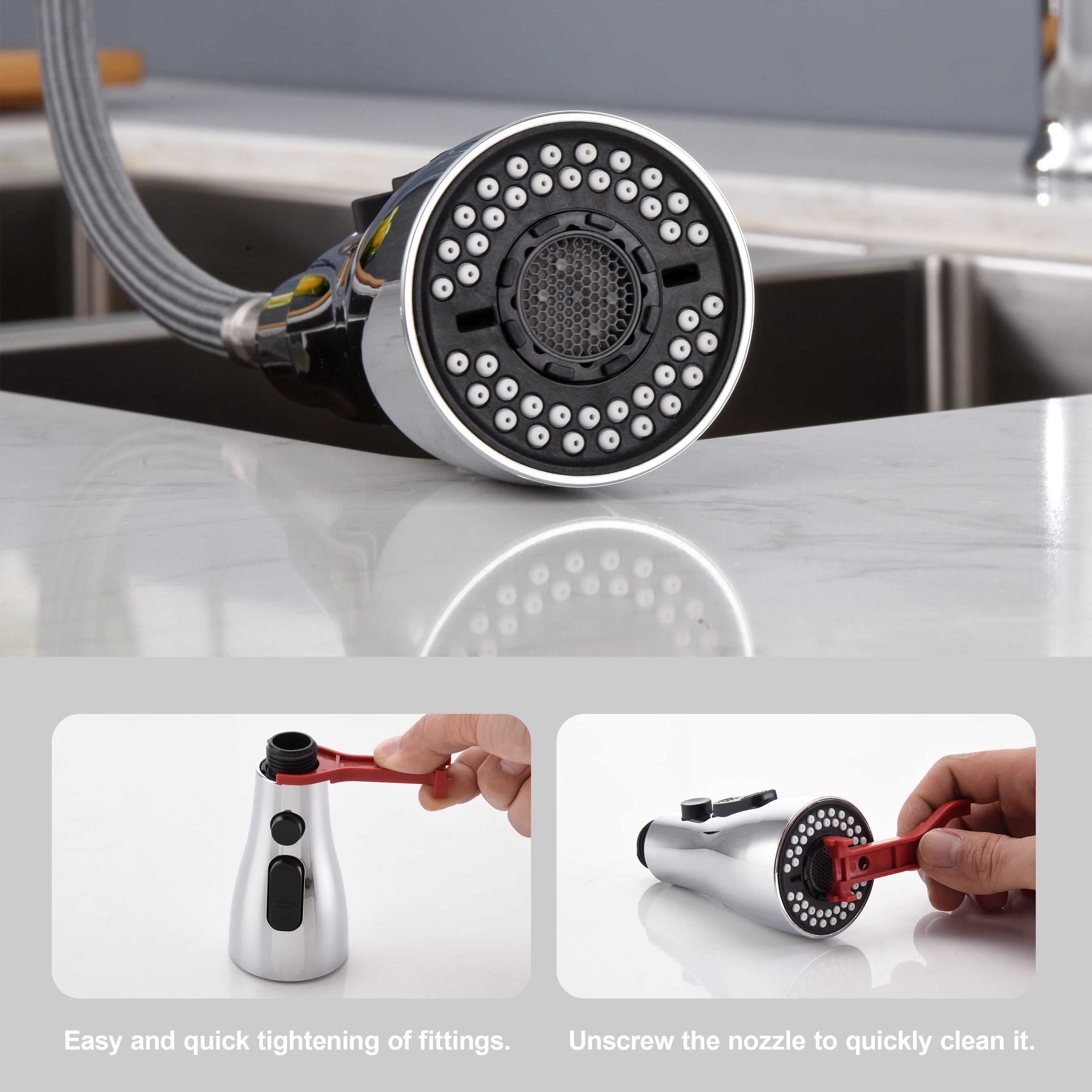 Kitchen Faucet Replacement Spray Head – Oil-Rubbed Bronze Pull-Down With 15 Adapters, 3-Function Nozzle (Stream, Spray, Blade), For Delta, Moen, Kohler & More