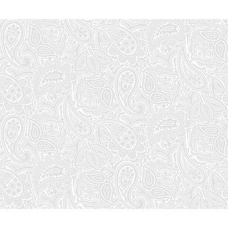 Quiltable Paisley Fabric, White