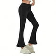 thumbnail image 3 of Bloomae Stretchy Jeans for Women High Waist Flare Jeggings Leggings with Back Pockets Loose Wide Leg Tummy Control Bootcut Bell Bottom Faux Denim Pants Black XL, 3 of 10