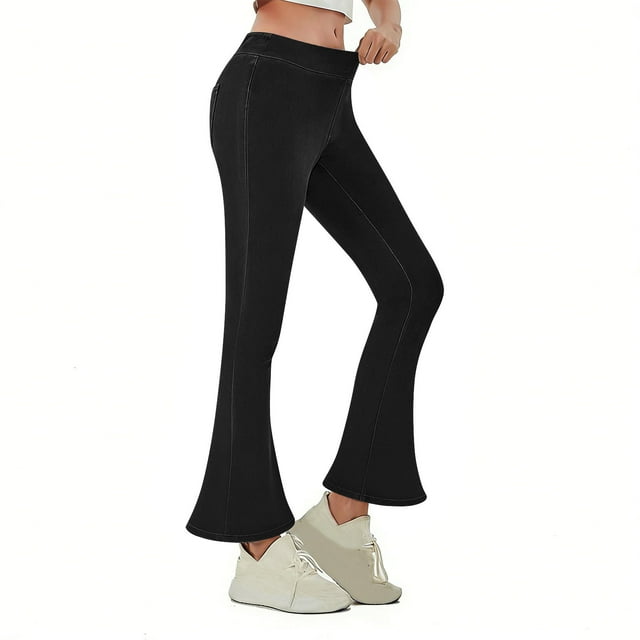 HongQid Women's Tummy Control Bell Bottom Jeans High Waisted Wide Leg Flare Pants Jeggings with Pockets