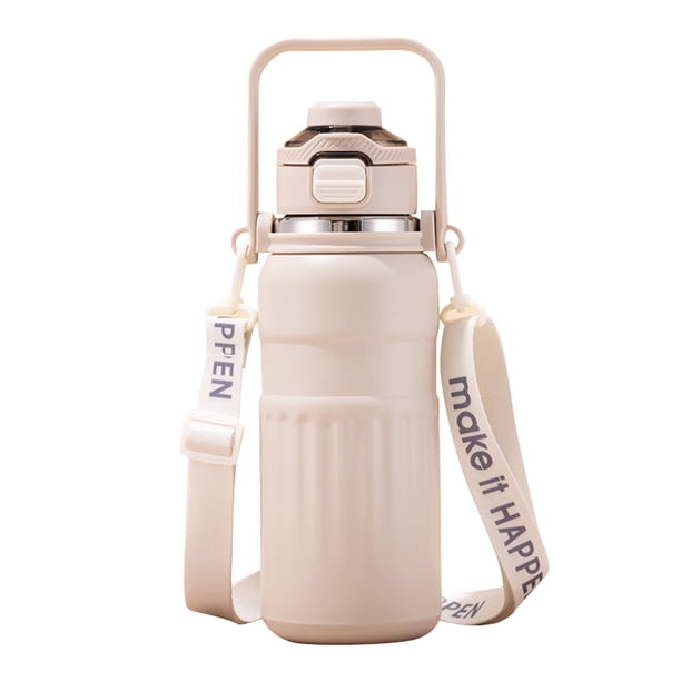 Vaso térmico de acero inoxidable con pajita, tapa recta para beber, botella de agua con aislamiento al vacío, correa desmontable, doble pared, taza de viaje a prueba de fugas para oficina, exteriores