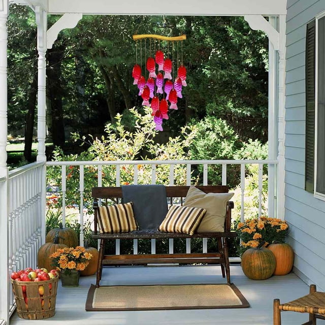 Carillón de viento de vidrio fundido hecho a mano | Decoración colorida de hierro y vidrio para exteriores | Adorno colgante para patio y jardín con un sonido agradable
