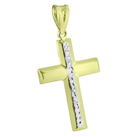 - Diamond Cut Cross Pendant 2 Tone 10K Yellow Gold Brand New Crucifix Jesus Charm