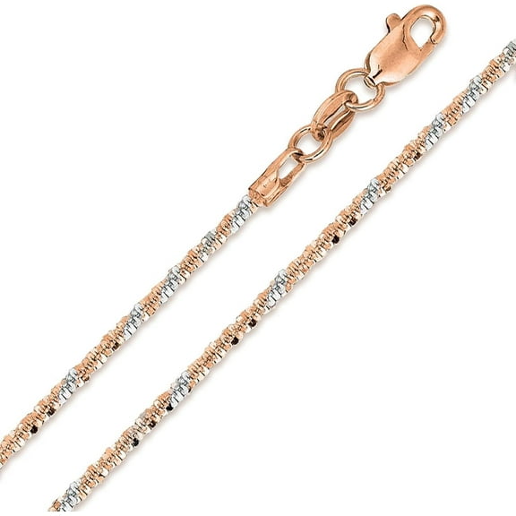 14K Two Tone Gold 1.5mm Sparkle Pendant Chain, Rose and White Gold, Rock Margarita Link Mens Womens Necklace, Giorgio Bergamo 16