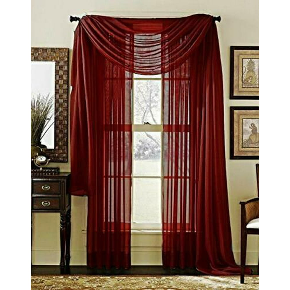 Empire Home Burgundy 216" Long Sheer Curtain Valance Window New