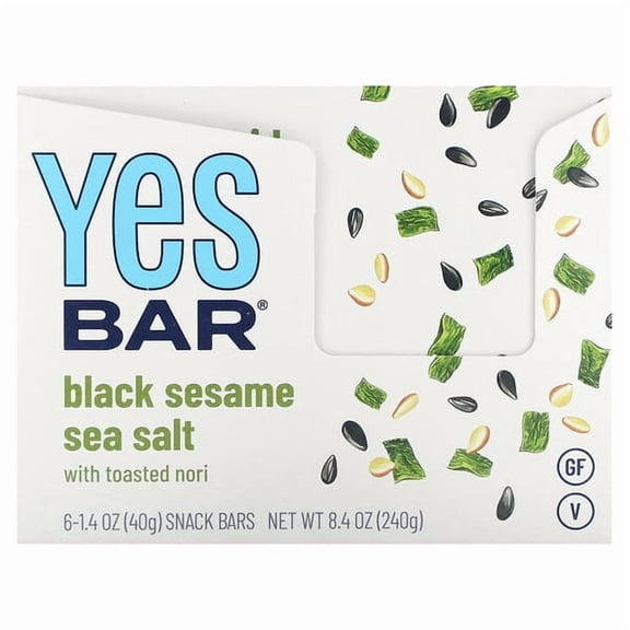 Yes Bar, Snack Bar, Black Sesame Sea Salt, 6 Bars, 1.4 oz Pack of 2