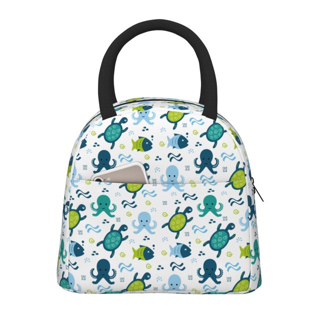 Easygdp Cartoon Sea Creatures Bolsa de Almuerzo Insulada Grande, Forro de Aluminio, Diseño Espacioso, a Prueba de Fugas, Ideal para Trabajo, Picnics, Viajes y Actividades al Aire Libre